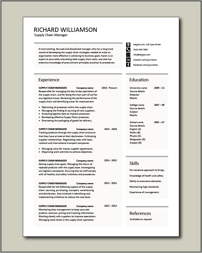 Resume Examples For Supply Chain