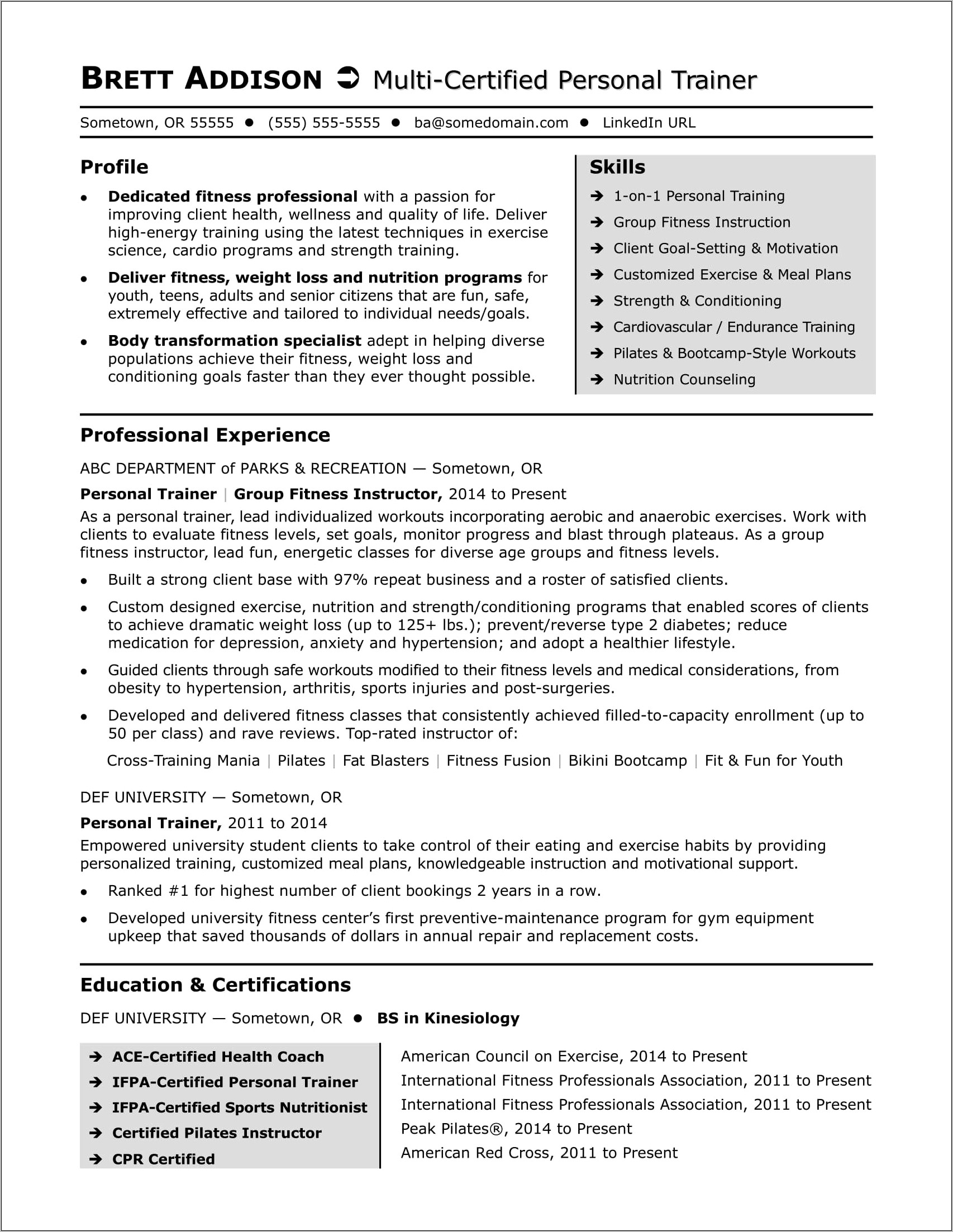 Resume Examples For Training People