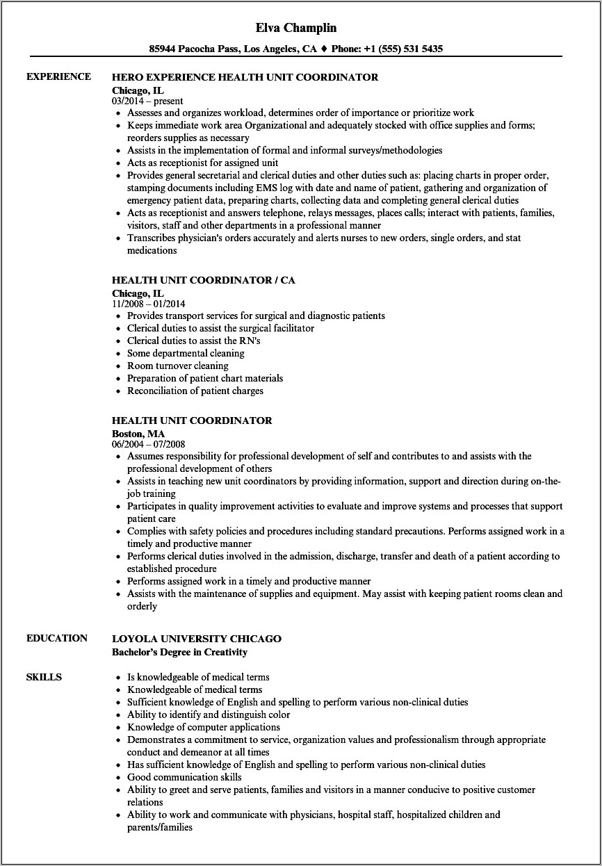 Resume Examples For Unit Secretary