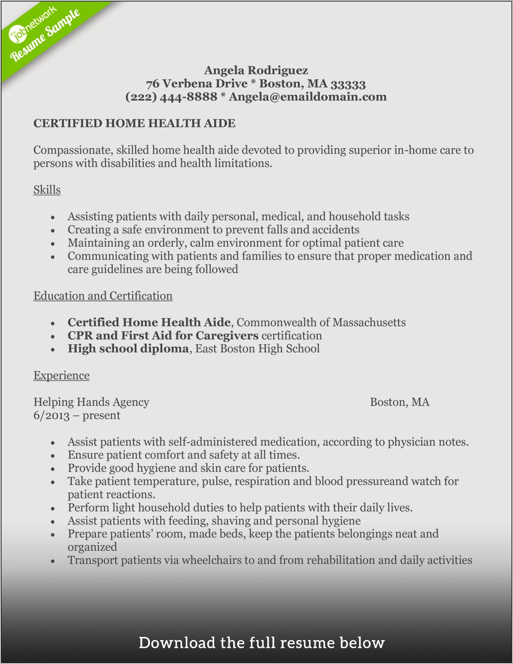 Resume Examples Home Health Aide