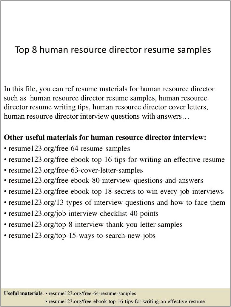 Resume Examples Human Resources Director