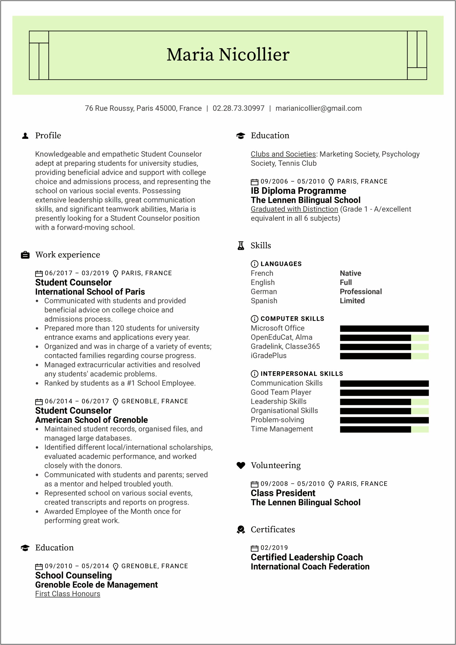 Resume Examples In Educational Leasdership