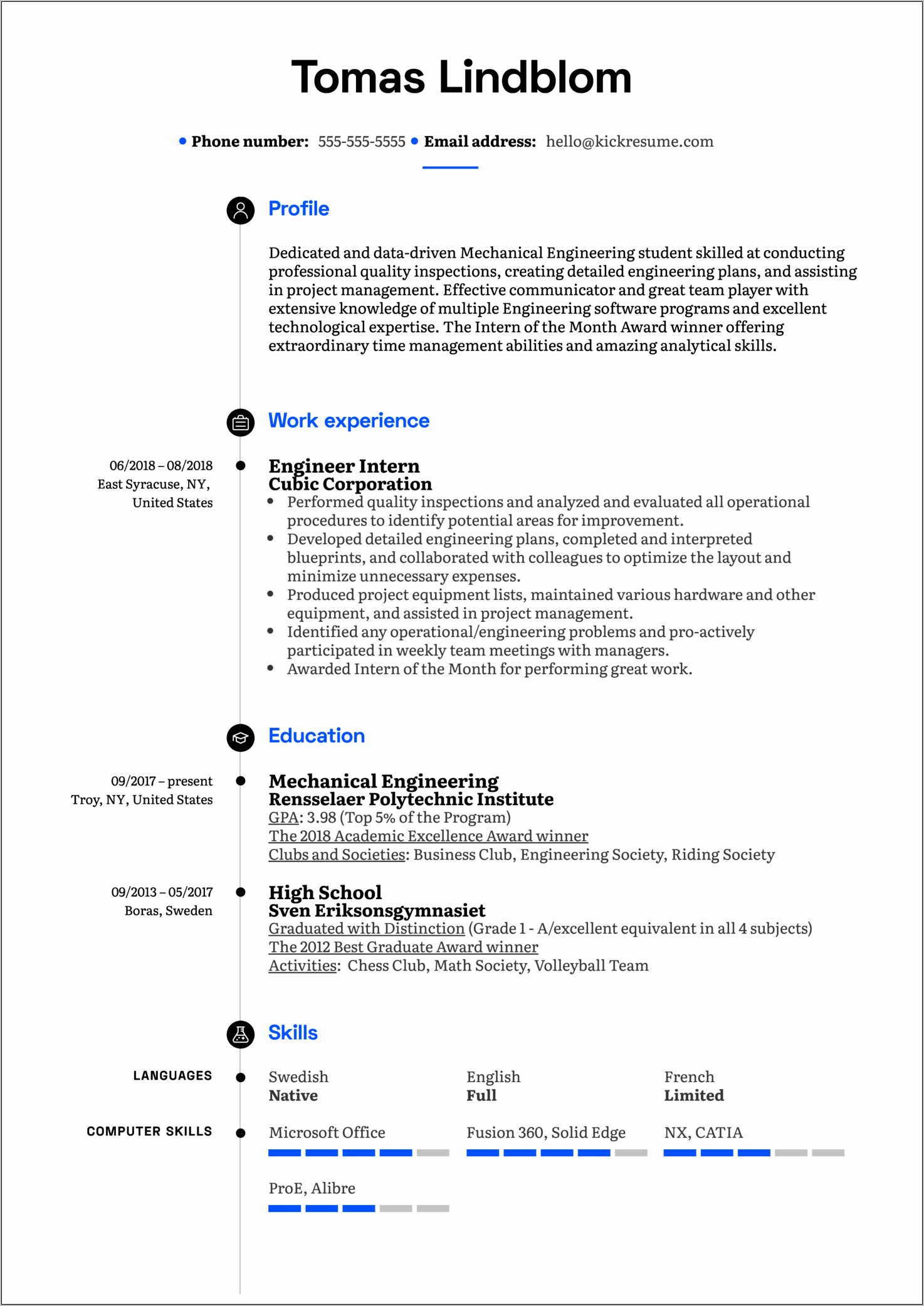 Resume Examples Mechanical Engineer Intern