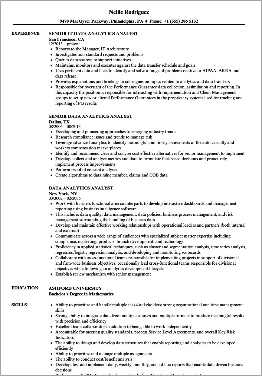 Resume Examples Of Basel Analytics