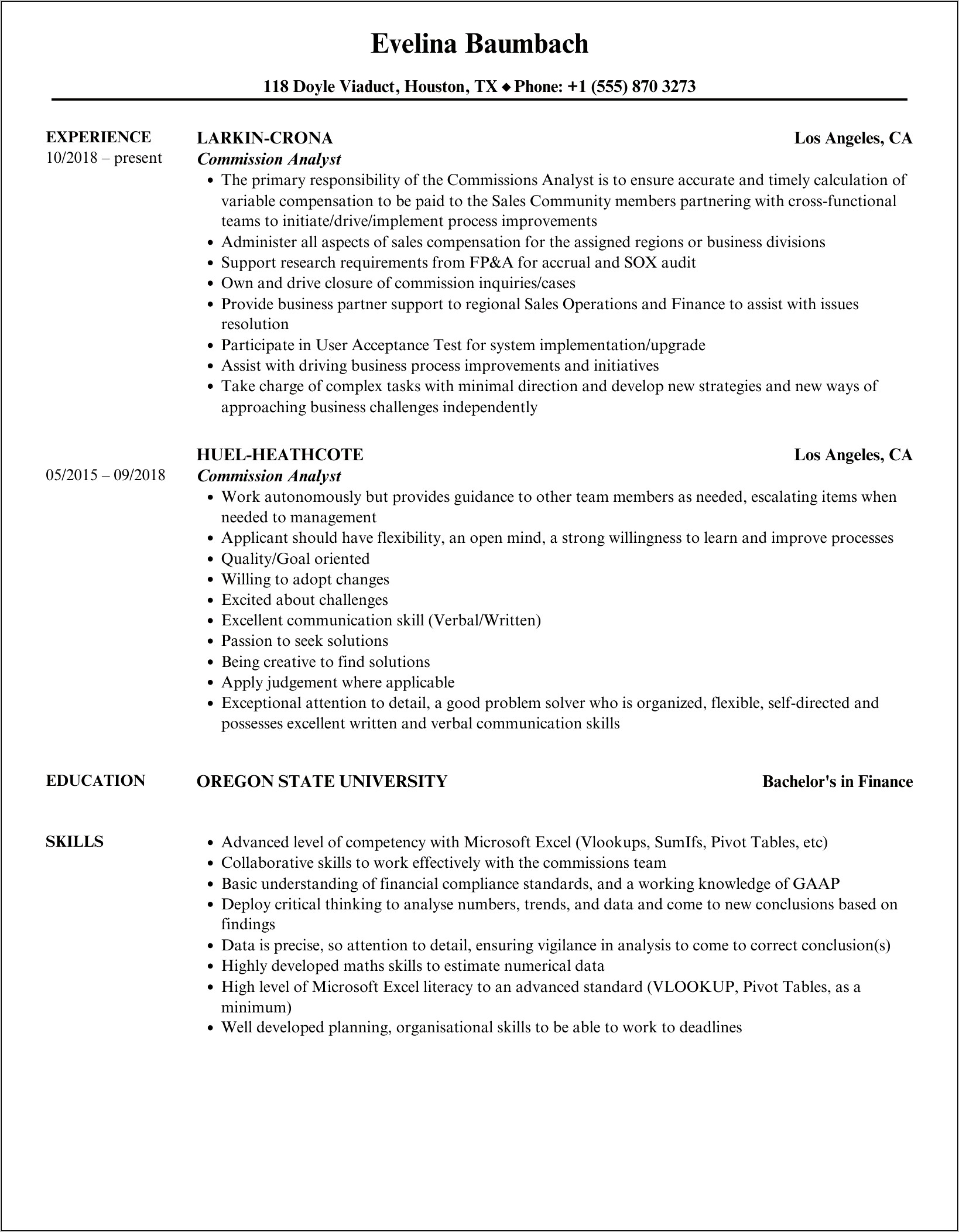 Resume Examples Of Commission Accomplishments