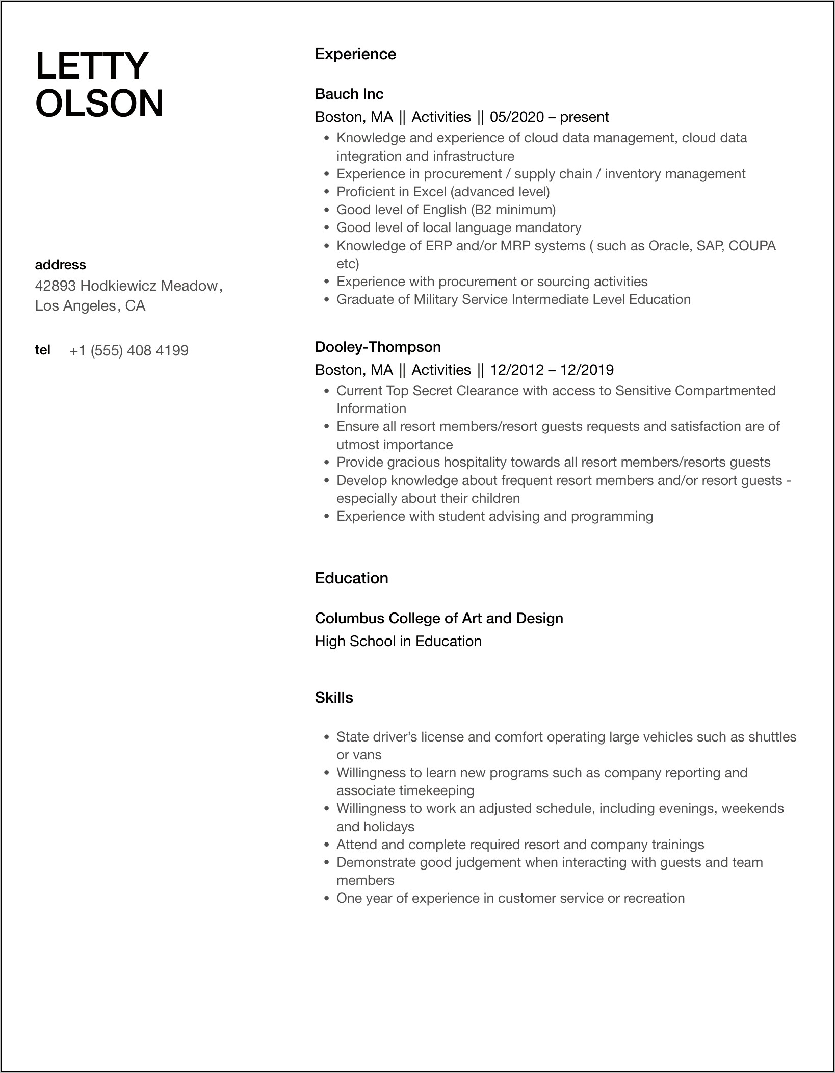 Resume Examples Of Current Activities