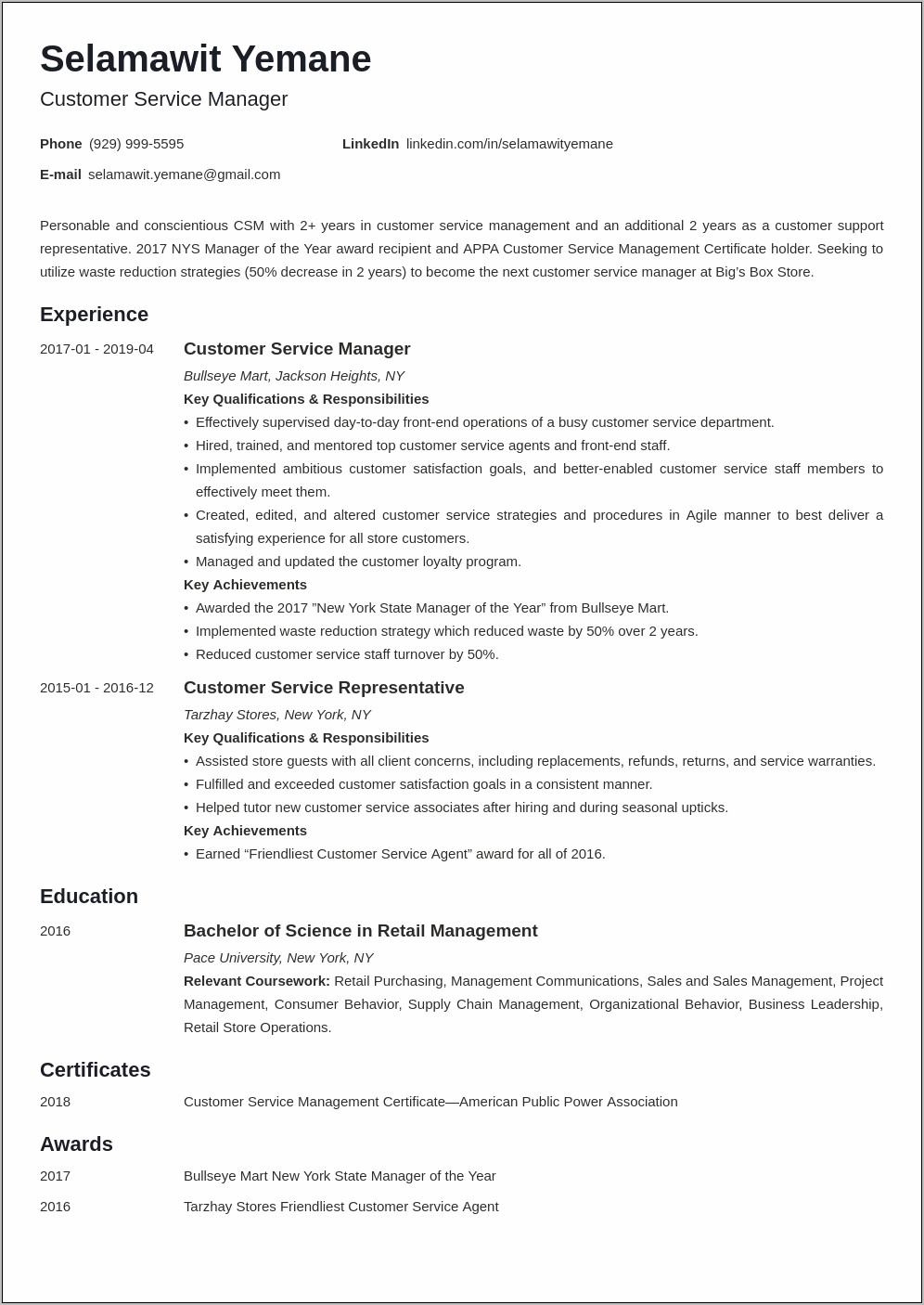 Resume Examples Of Customers Sales