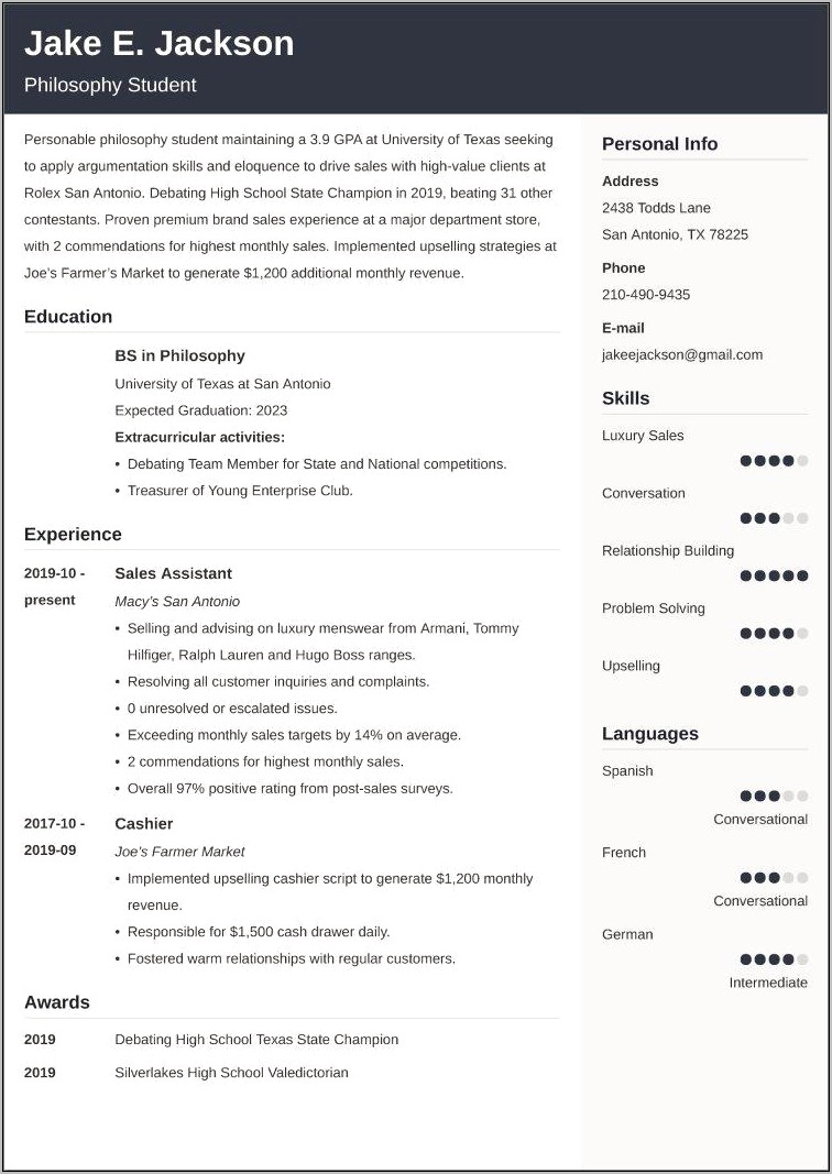 Resume Examples Still In College