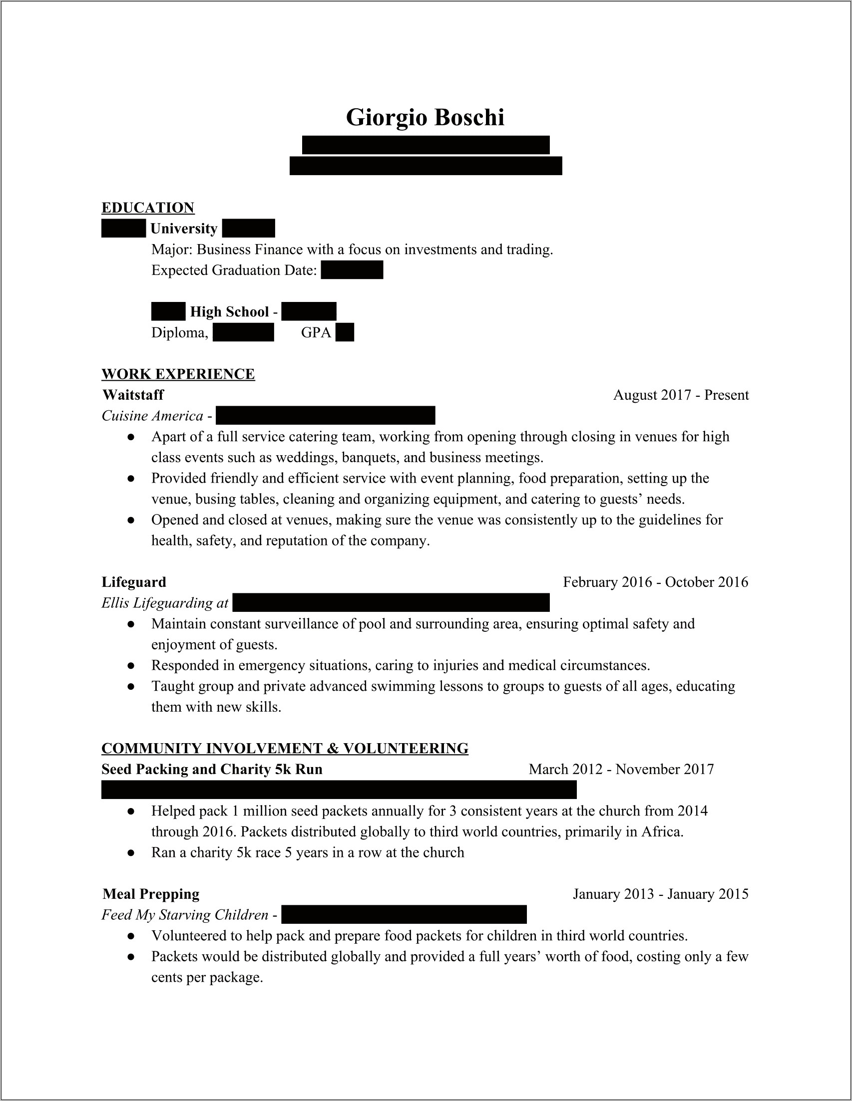 Resume First Job After College