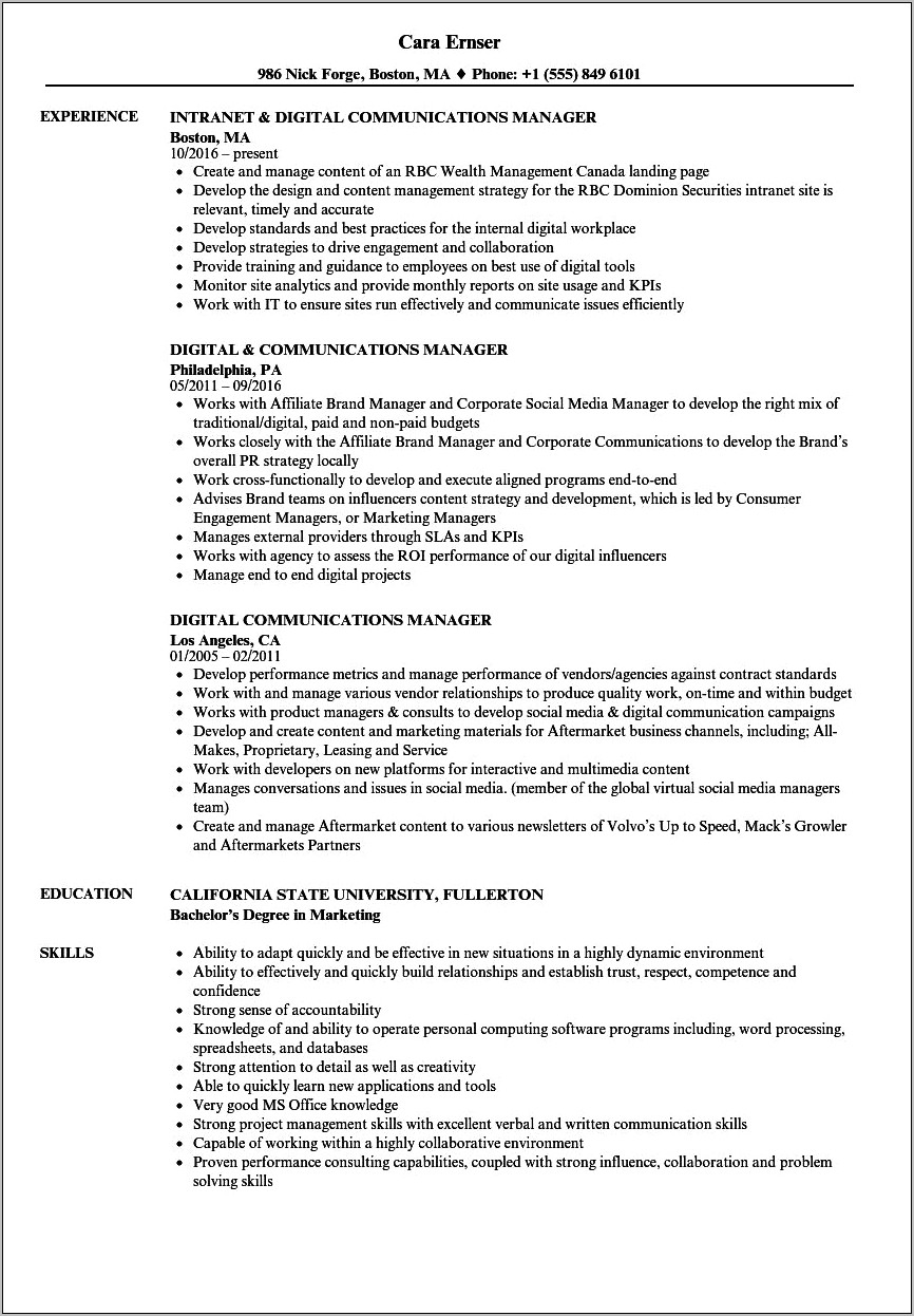 Resume For A Communications Job