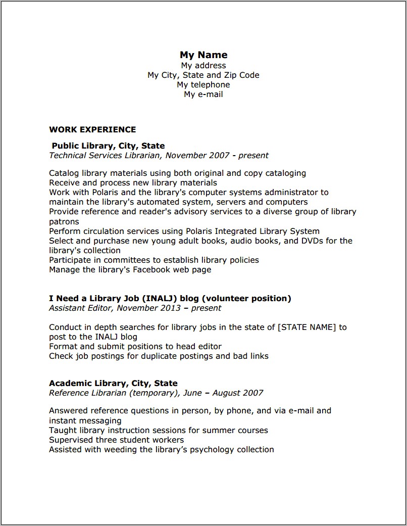 Resume For A Library Job