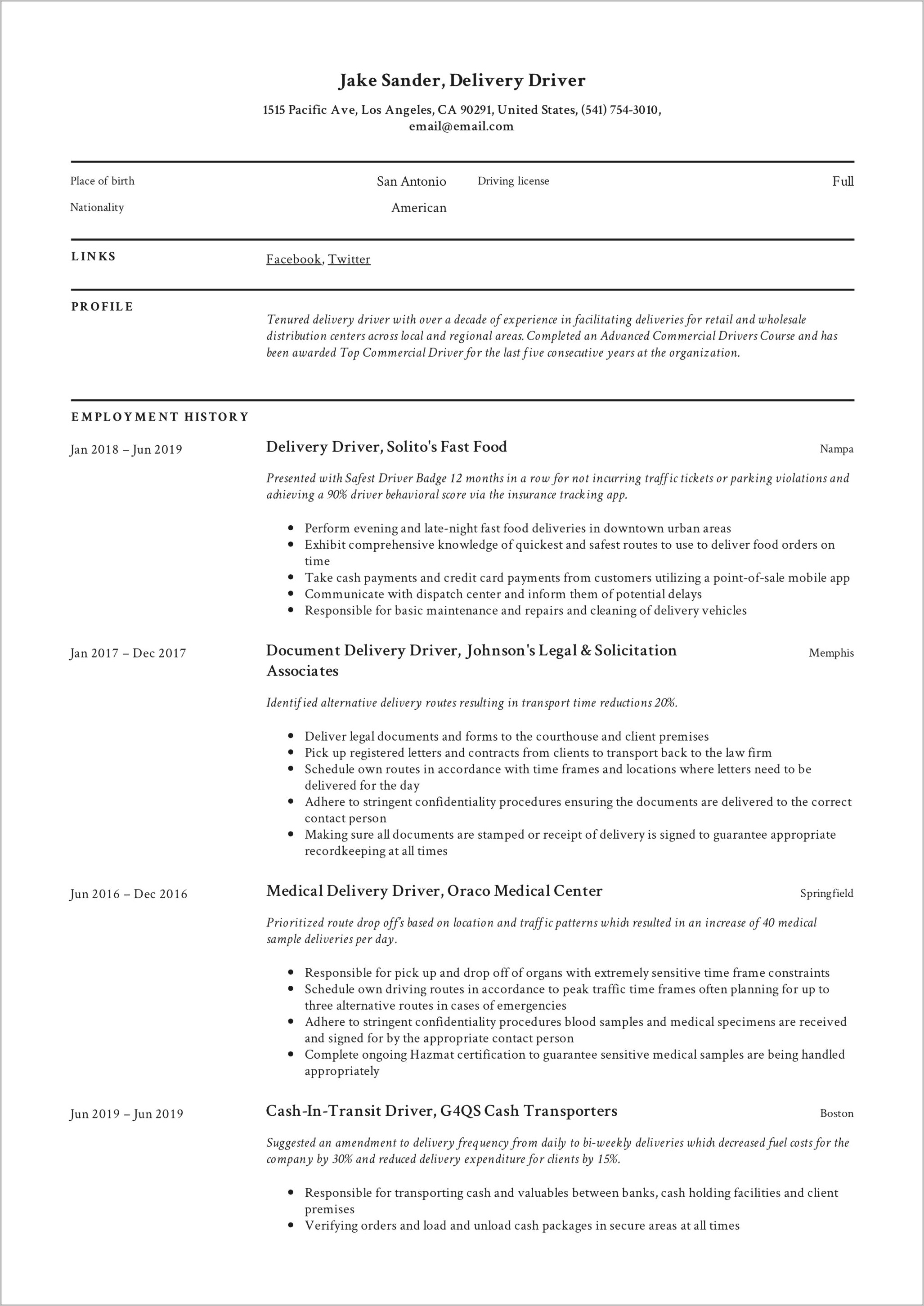 Resume For A Rider Job