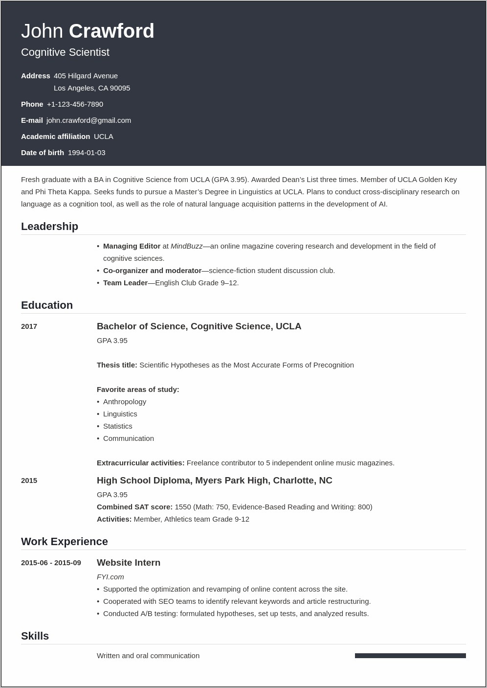 Resume For A Scholarship Example