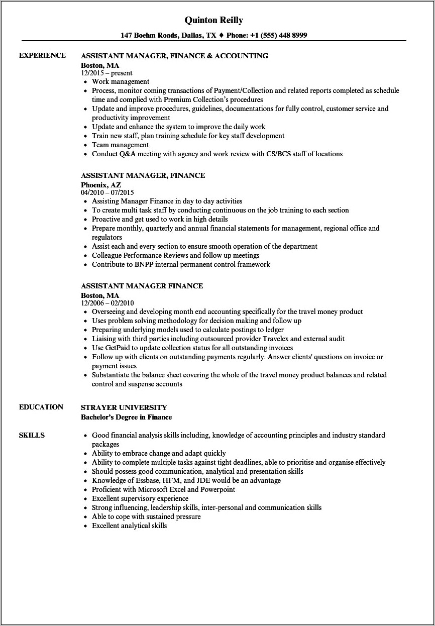 Resume For Assistant Account Manager