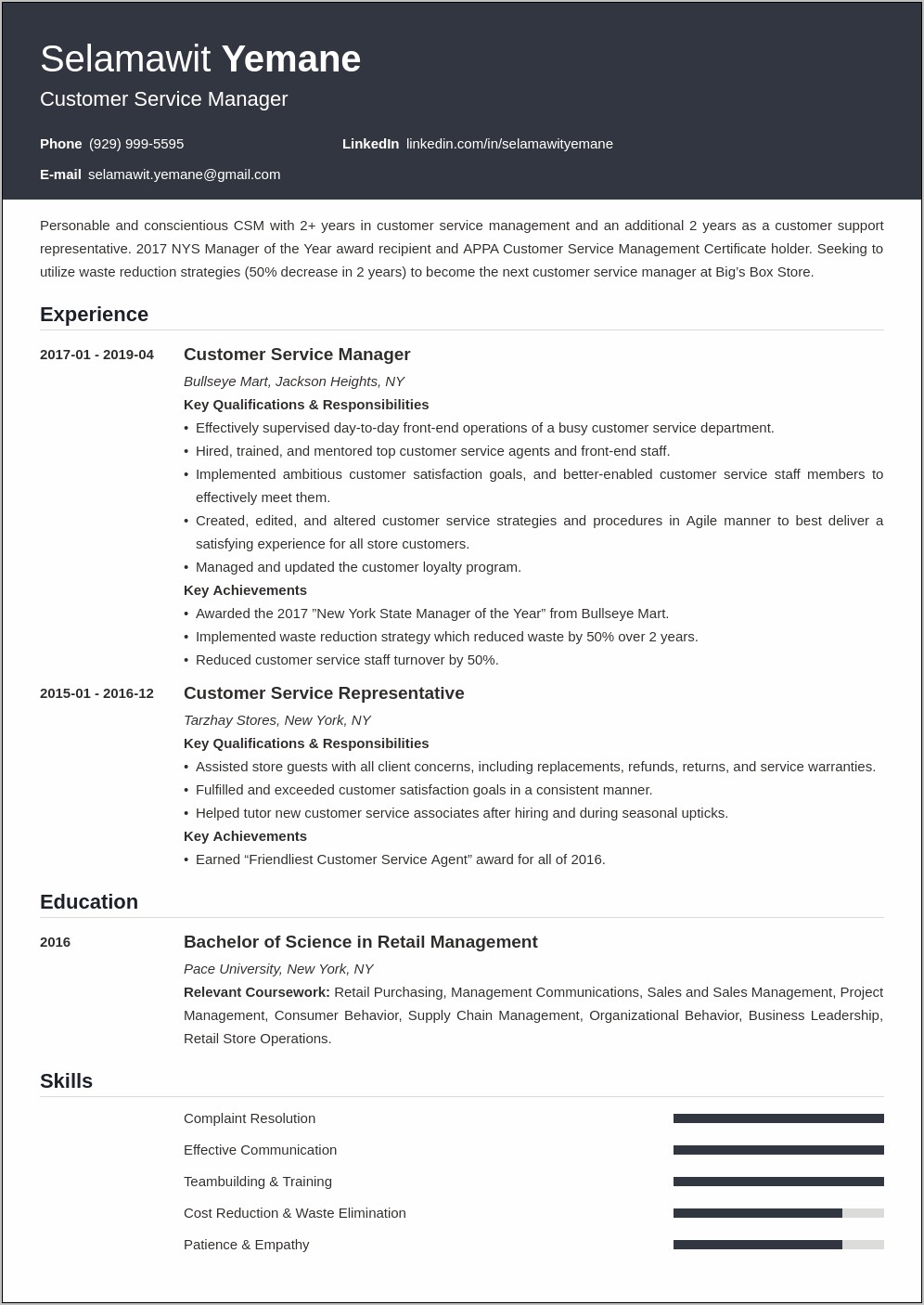 Resume For Customer Support Manager