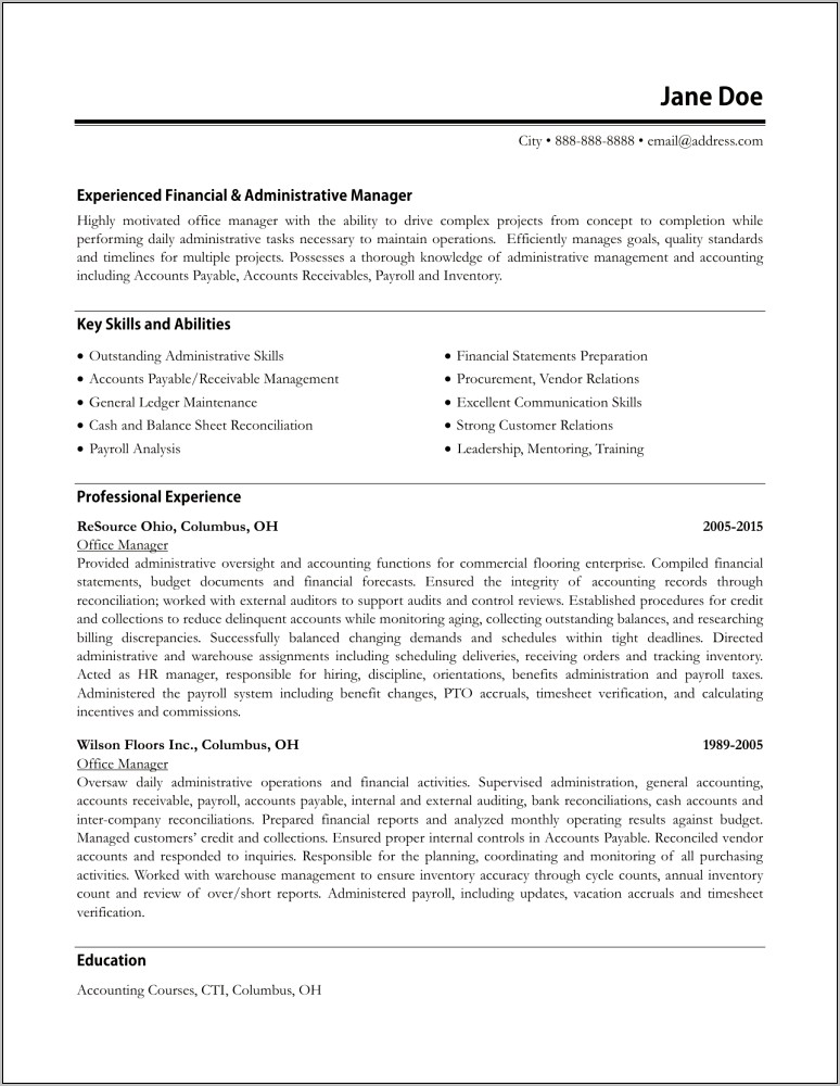 Resume For Experienced Office Manager