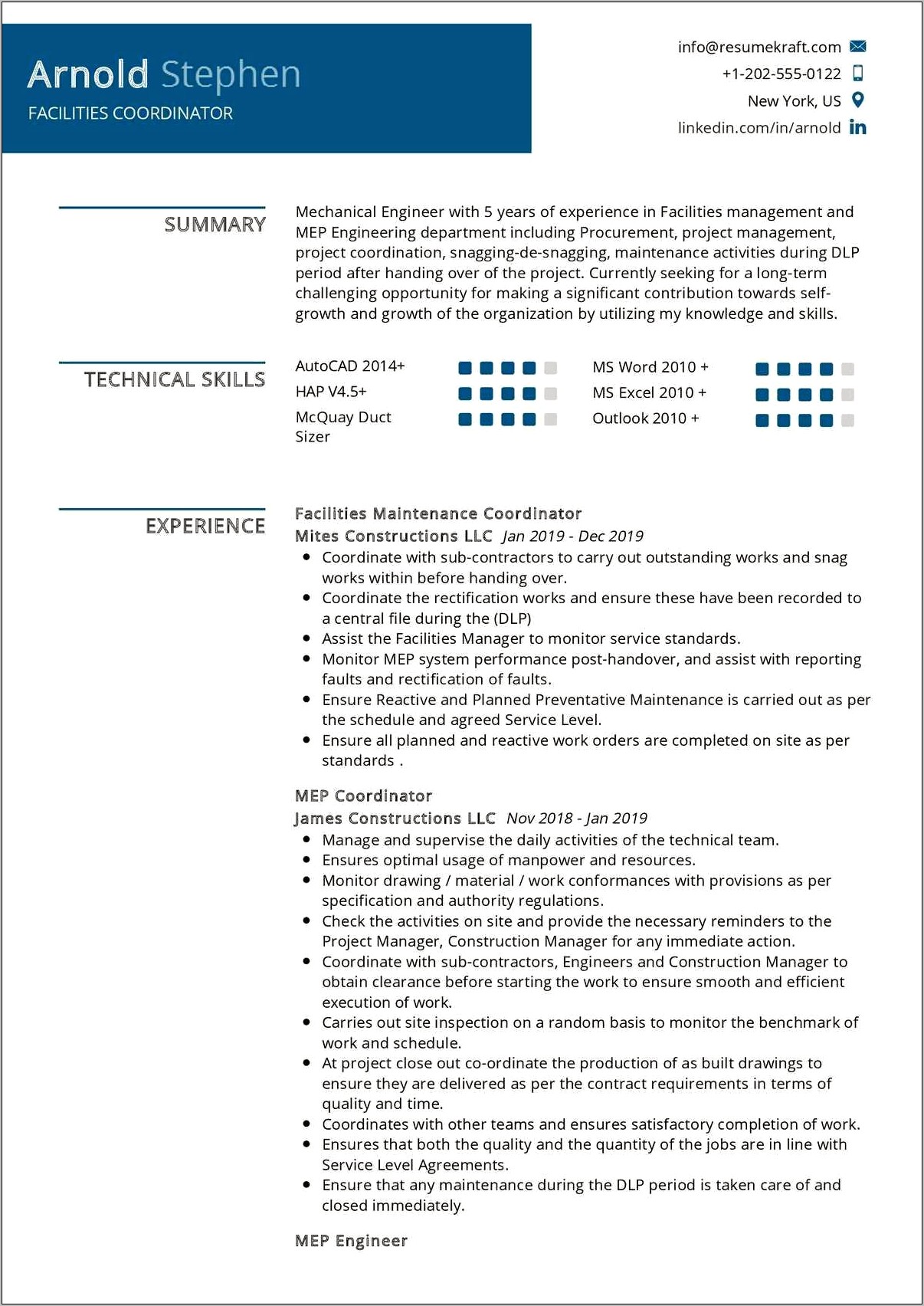 Resume For Facilities Manager Template