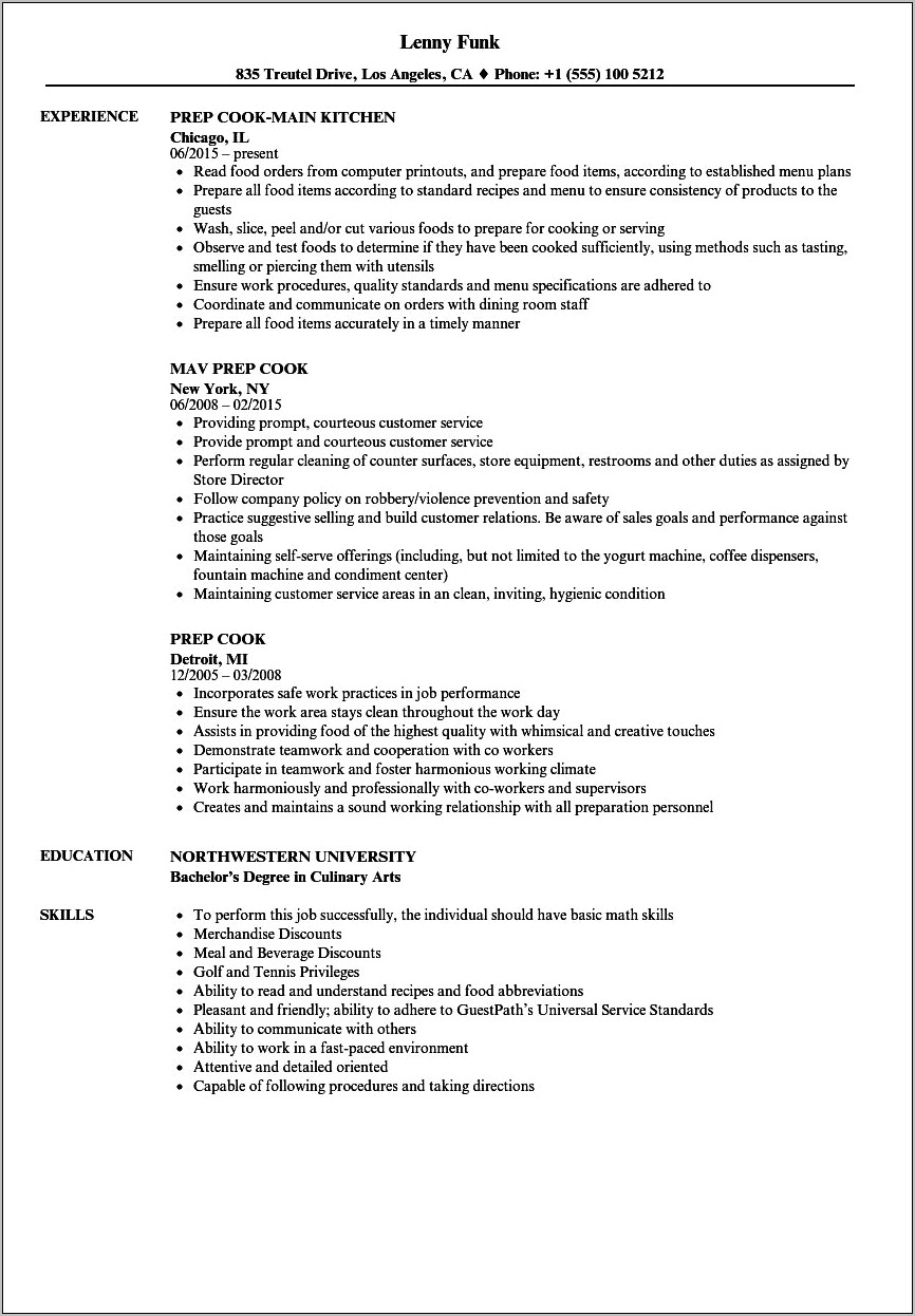 Resume For Fast Food Job