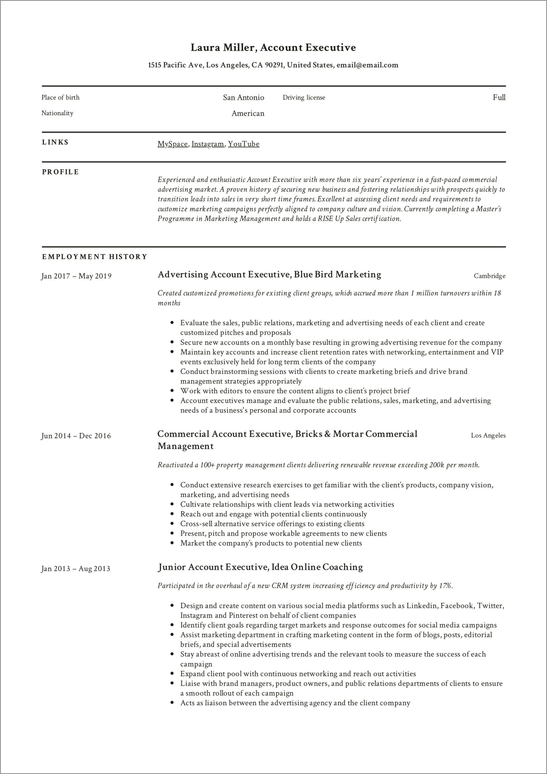 Resume For Insurance Account Manager