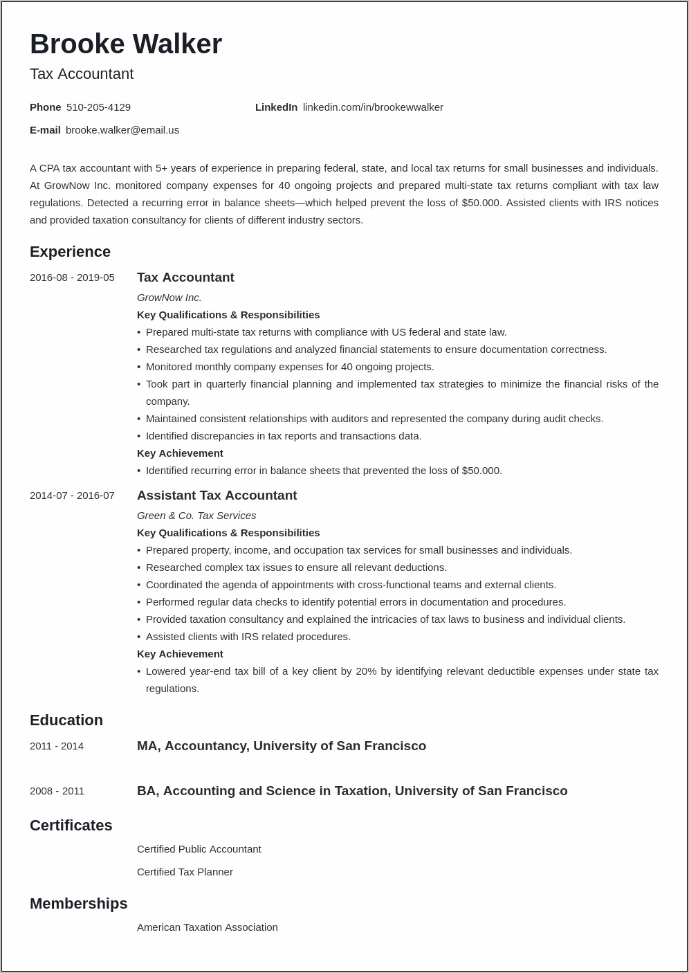 Resume For International Tax Manager