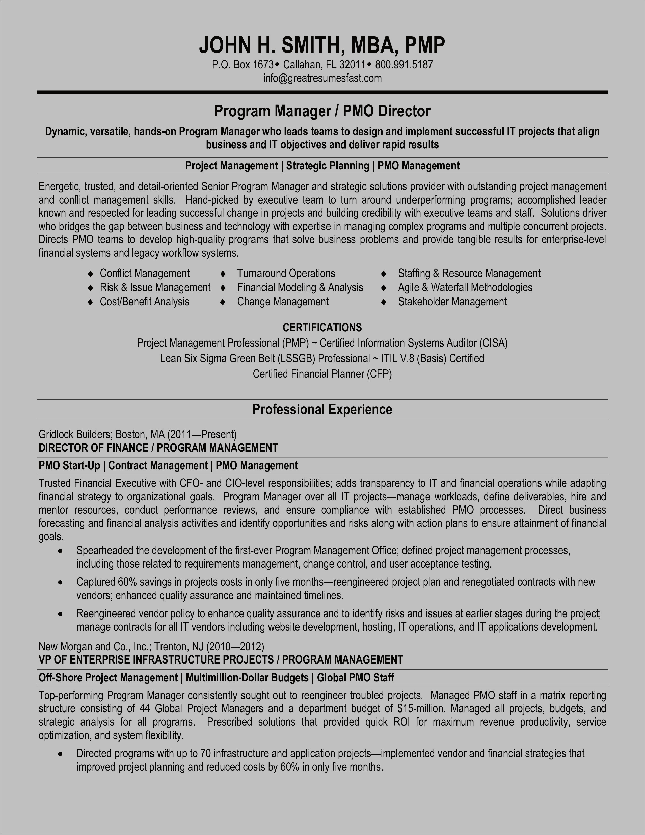 Resume For It Program Manager