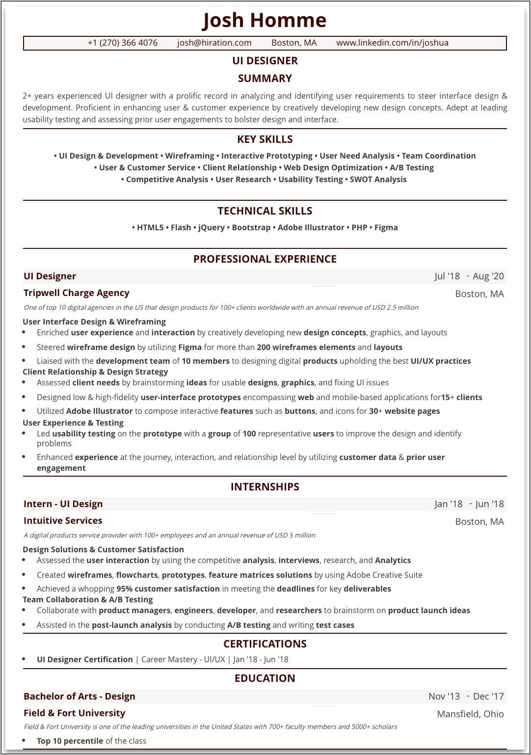 Resume For Jobs United State