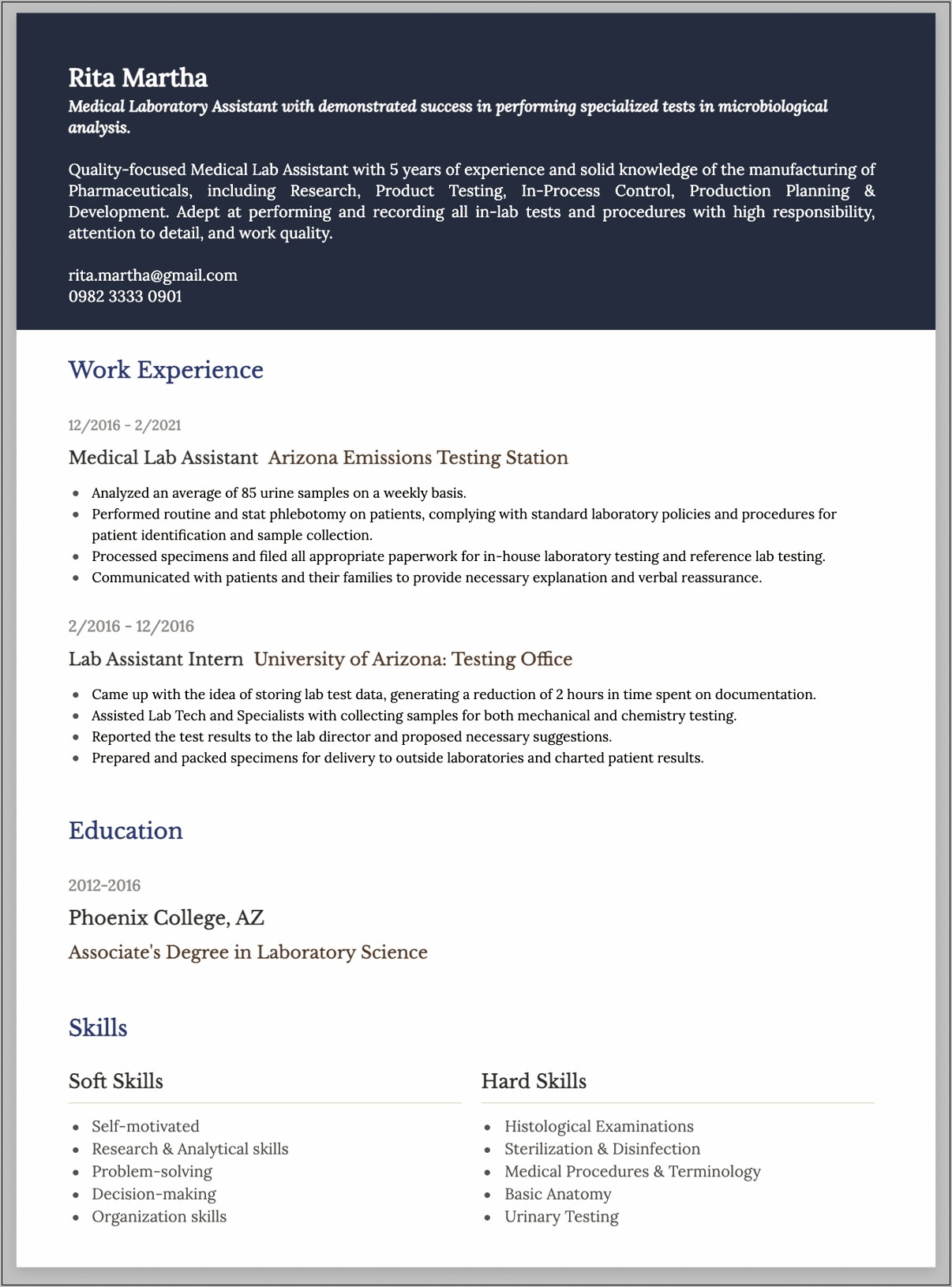 Resume For Lab Tech Skills