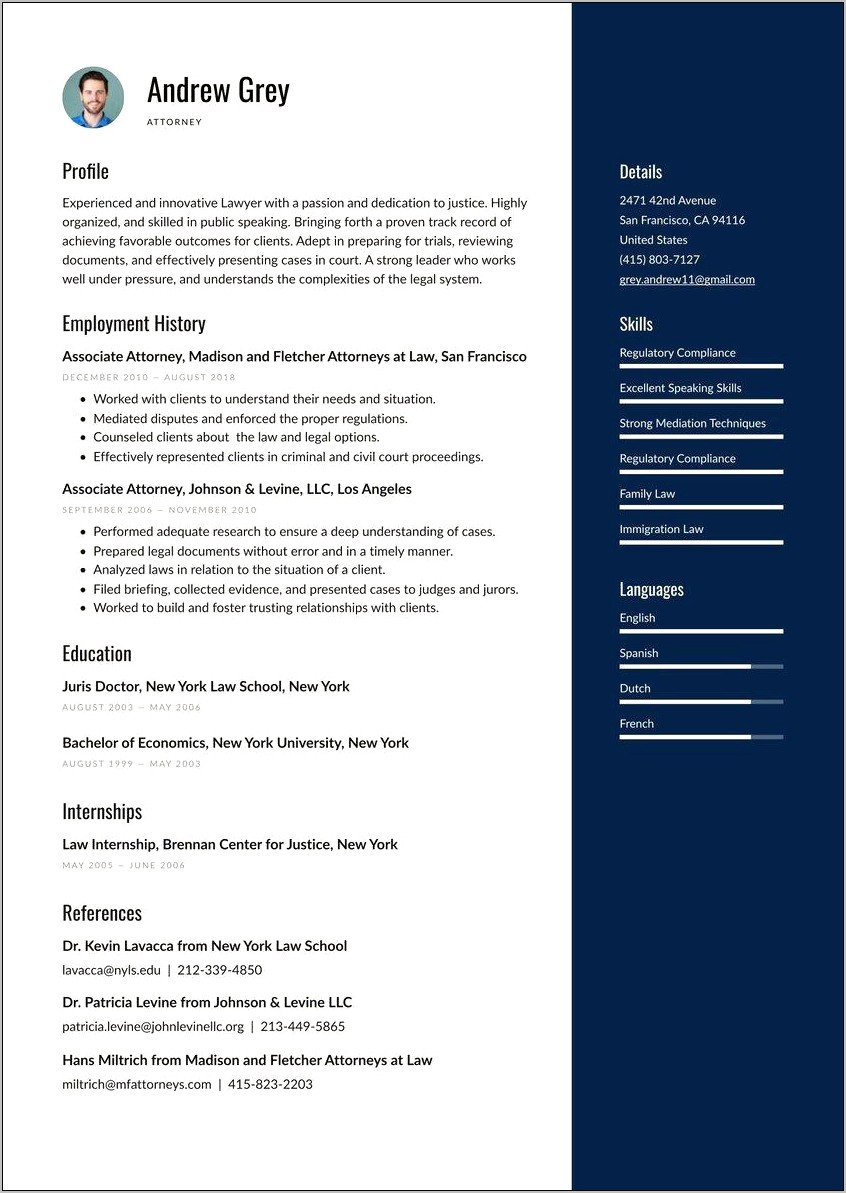 Resume For Law School Example