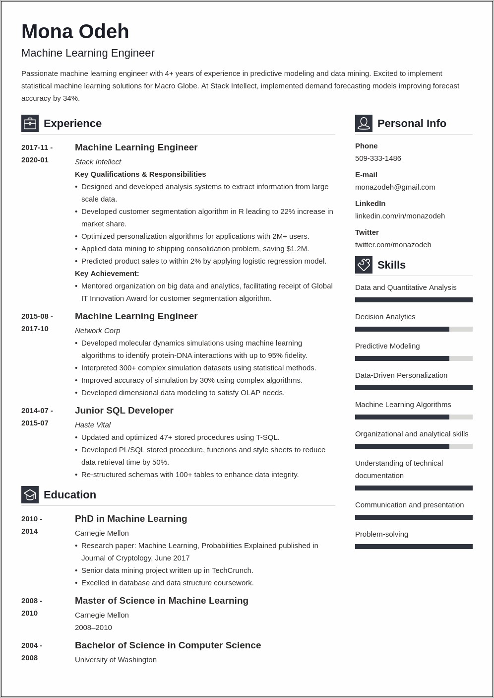 Resume For Machine Learning Job