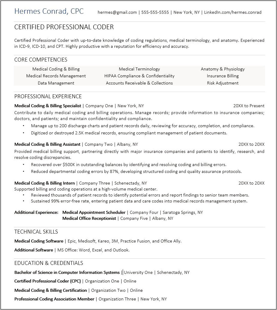 Resume For Medical Billing Manager