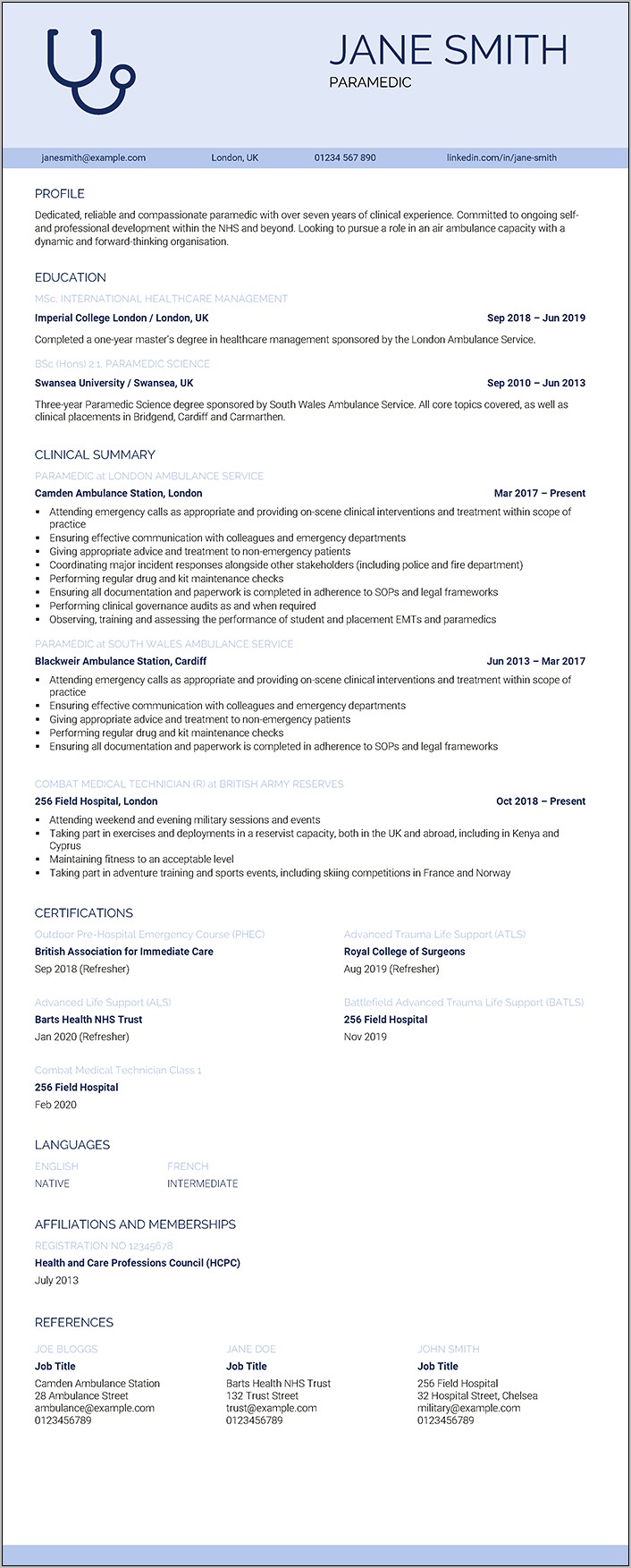 Resume For Medical Field Examples