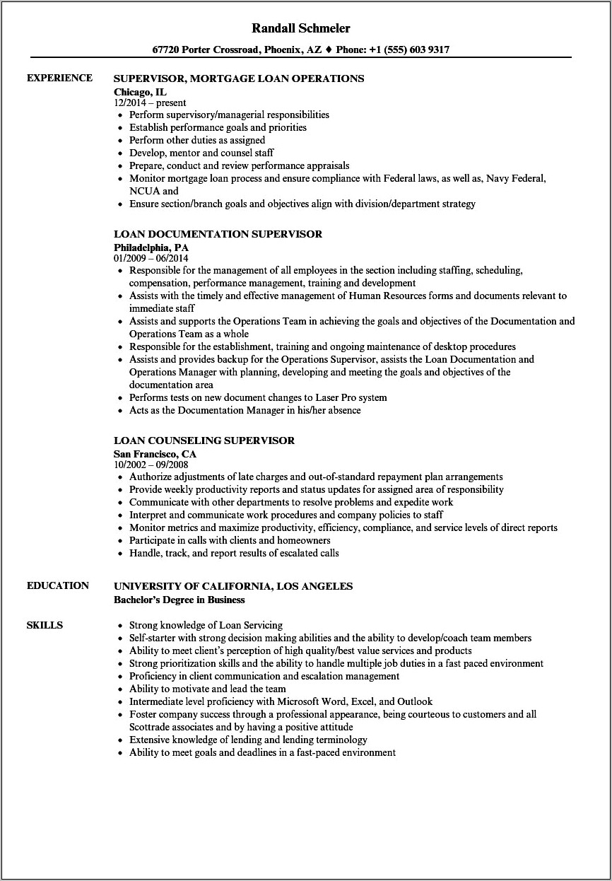 Resume For Mortgage Closing Manager