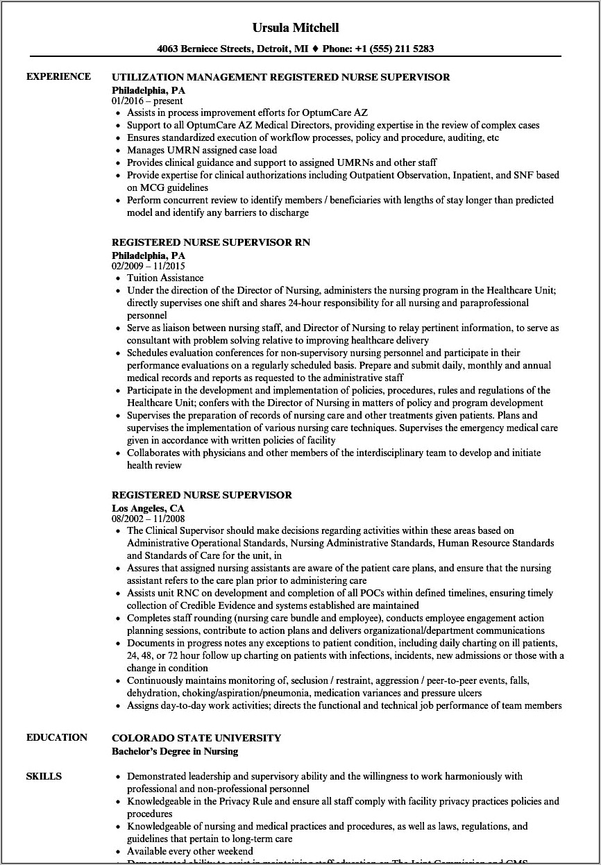 Resume For Nurse Manager Position