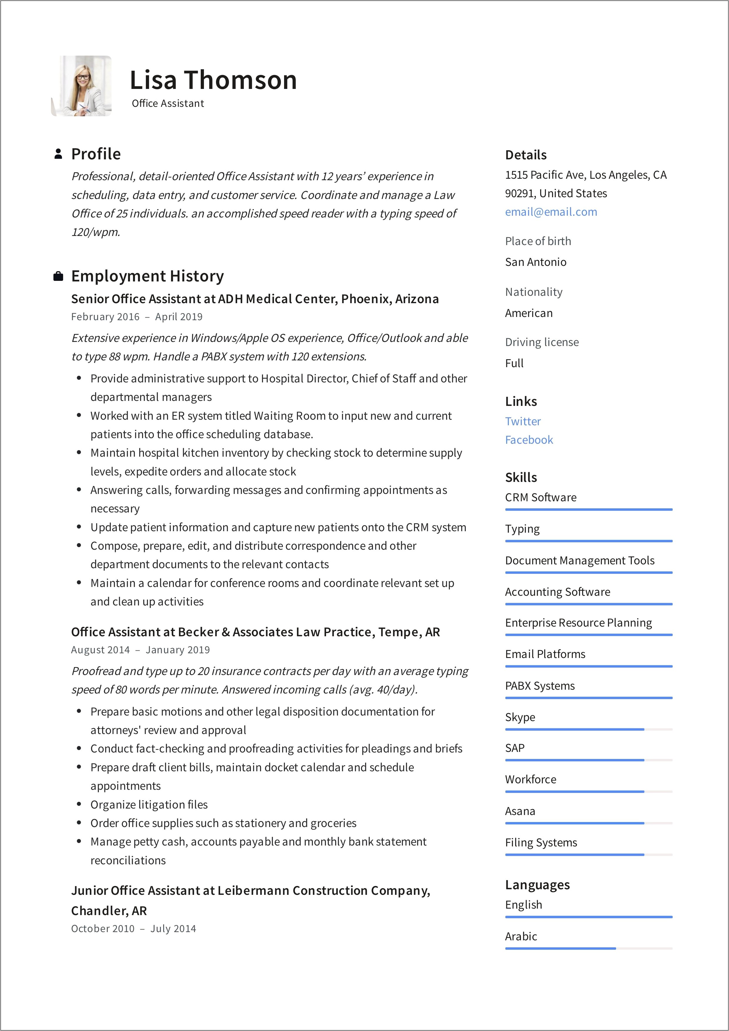 Resume For Office Assistant Objective