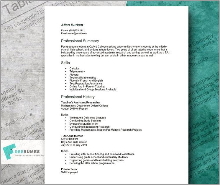 Resume For Online Tutor Job
