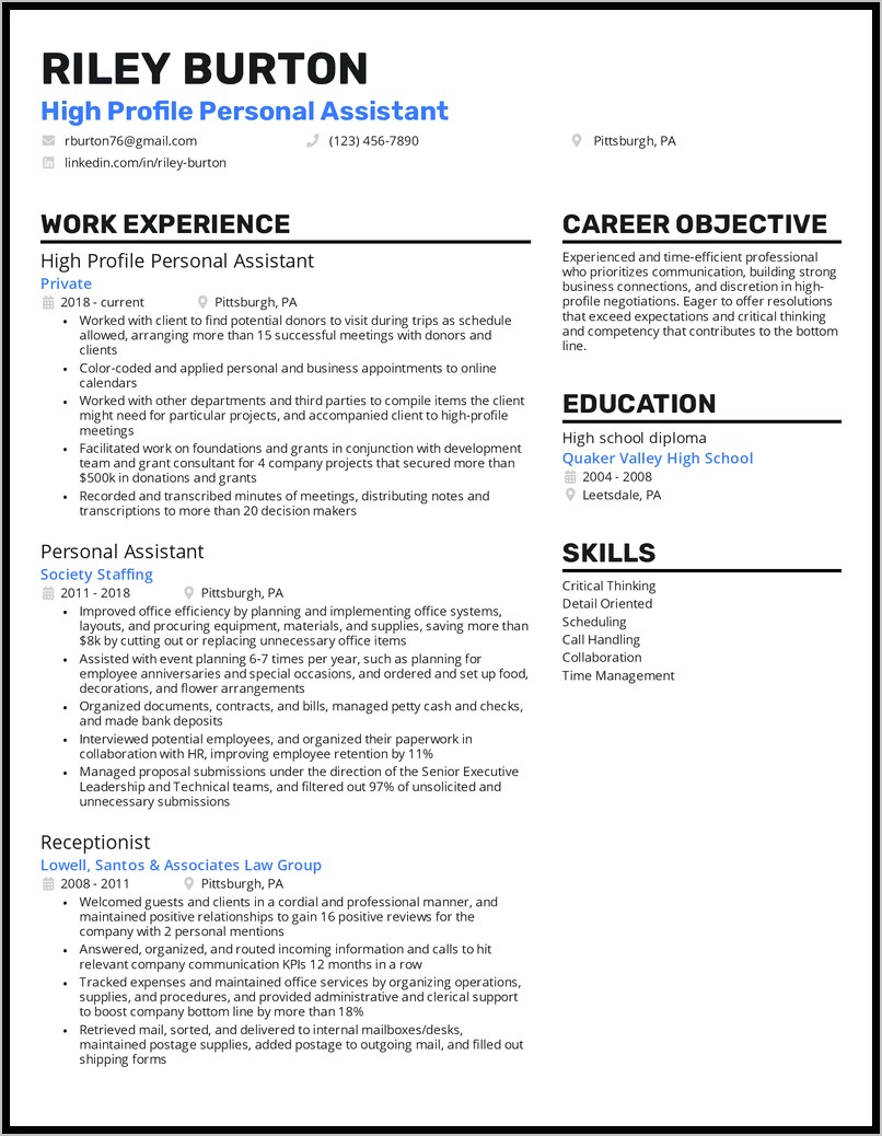 Resume For Pa School Example