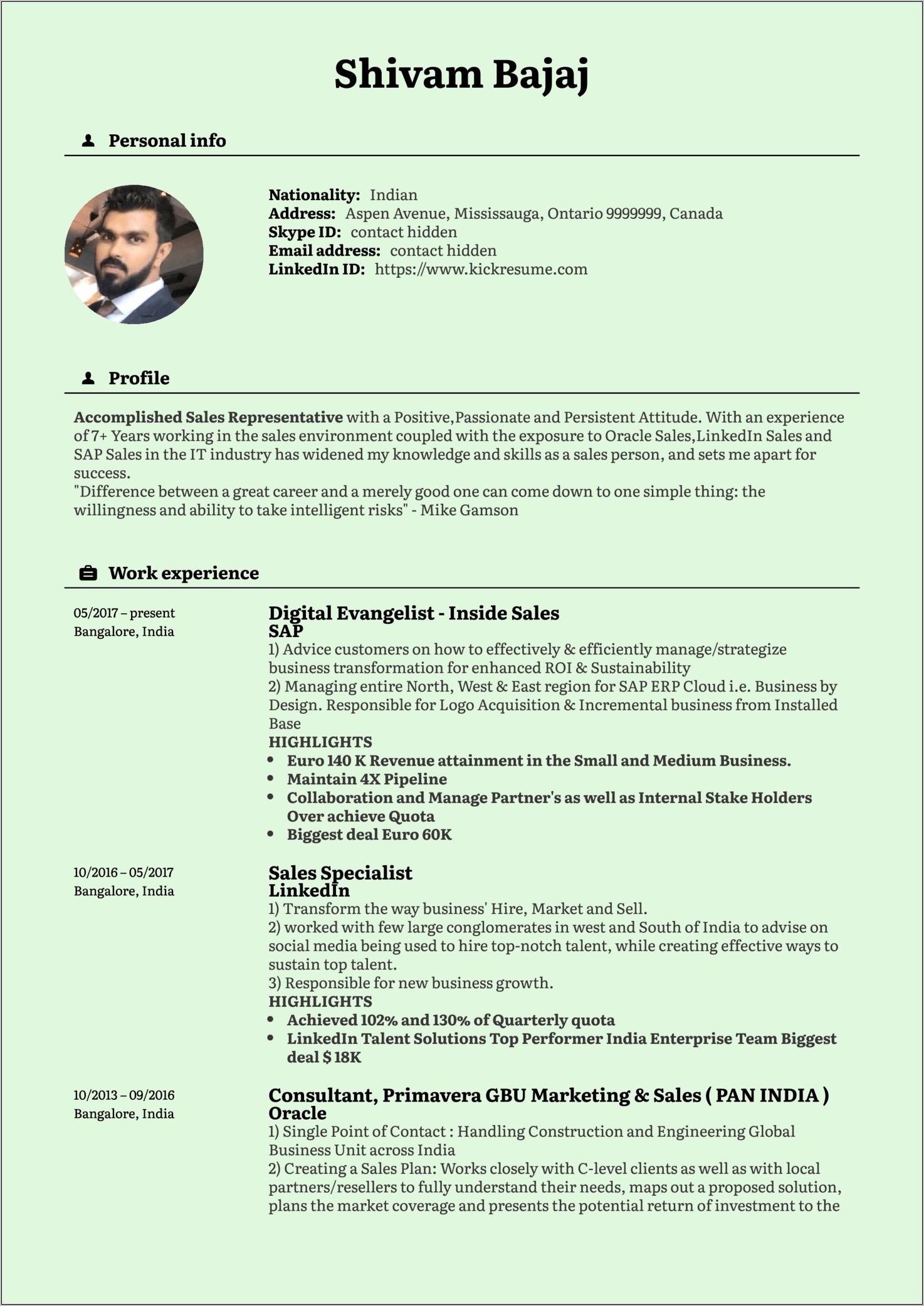 Resume For Sales Manager Template