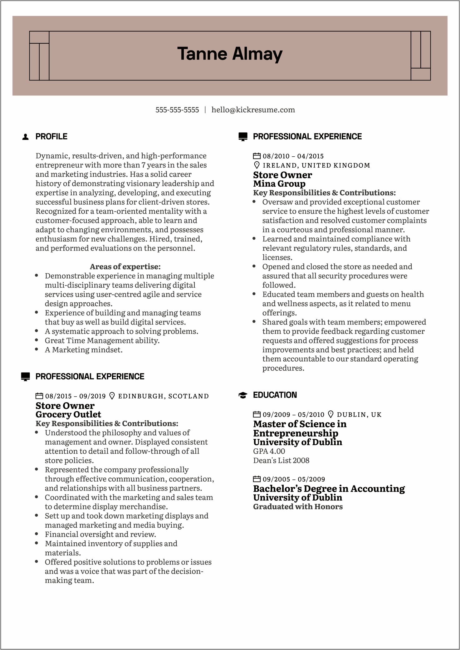 Resume For Small Store Manager