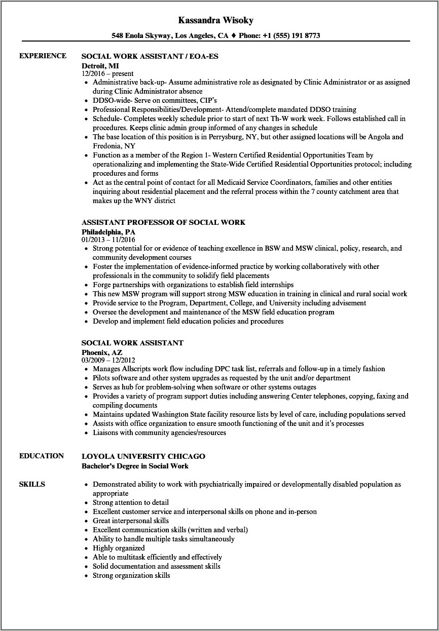 Resume For Social Services Job