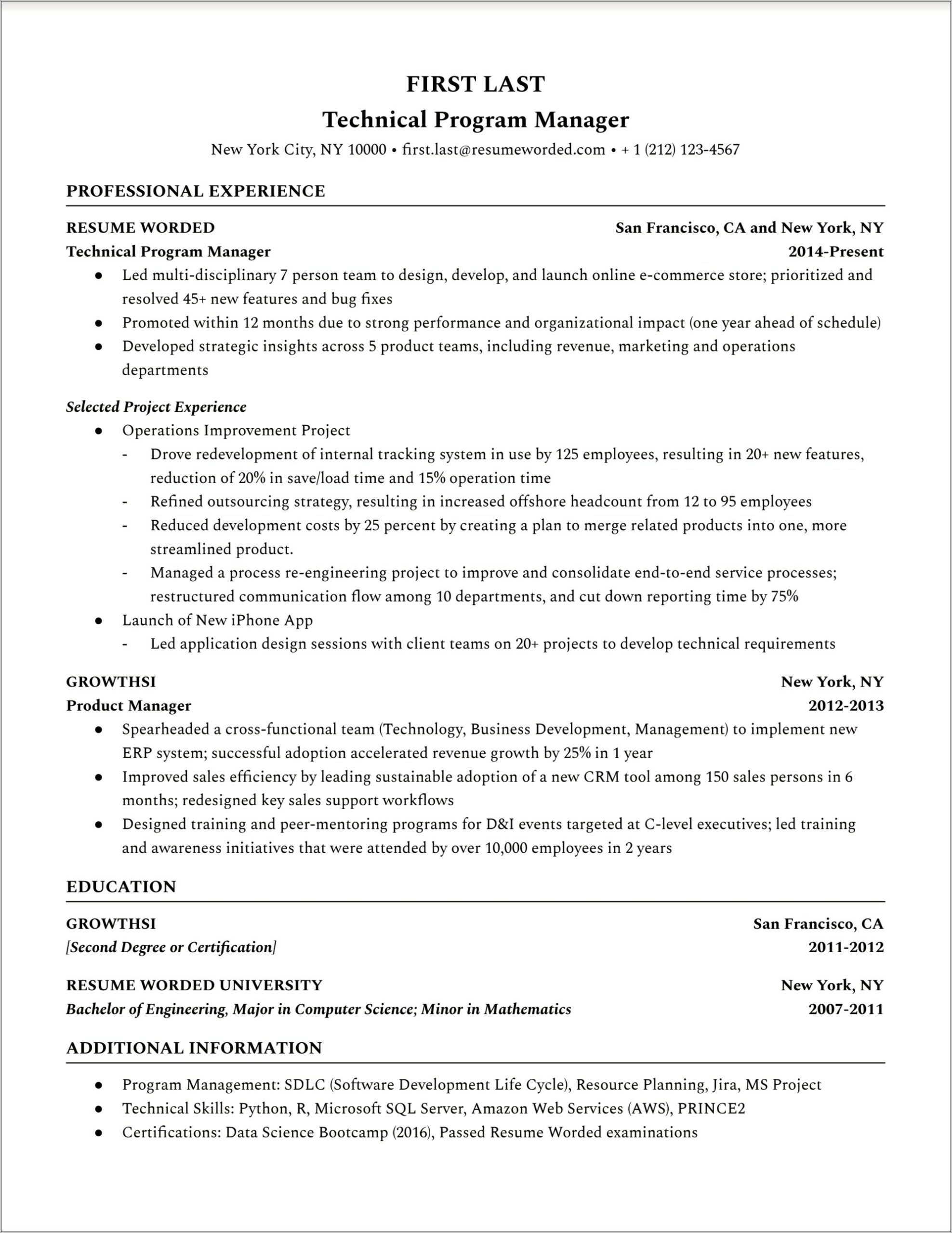 Resume For Solar Project Manager