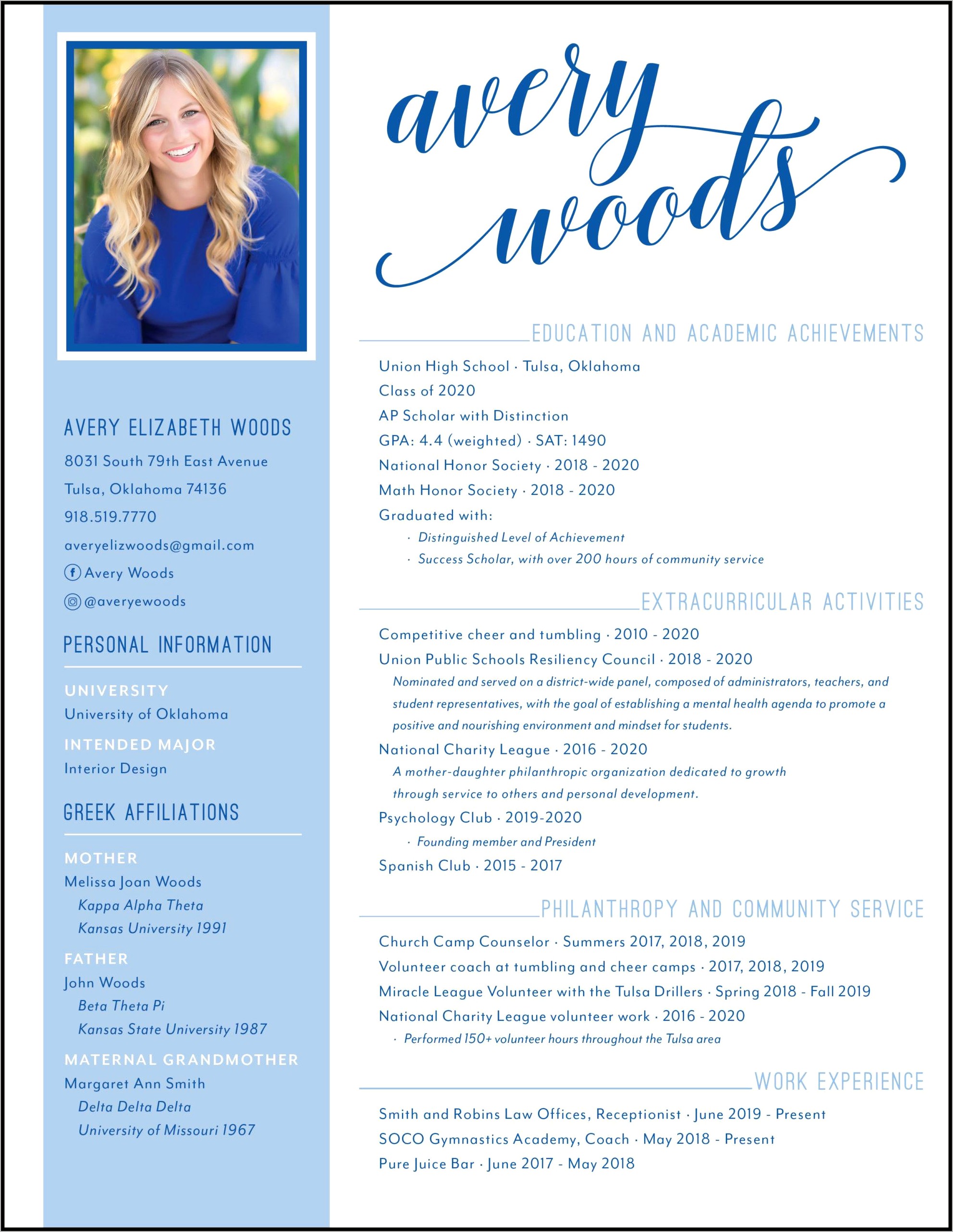 Resume For Sorority Recruitment Example