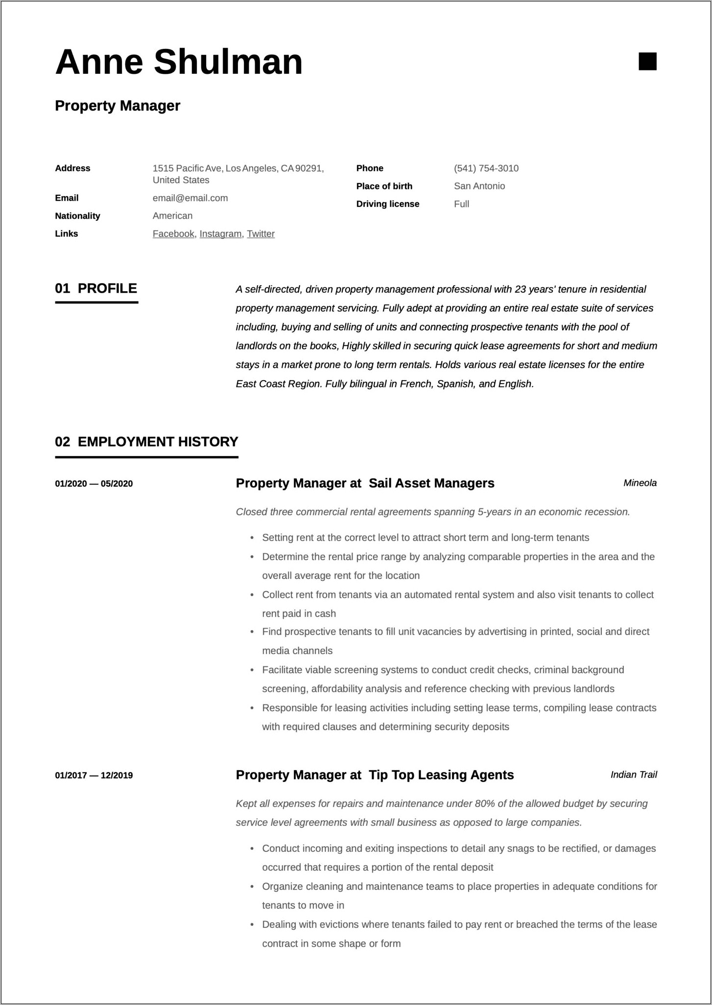 Resume For Storage Facility Manager