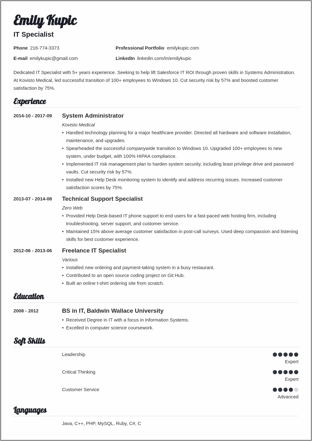 Resume For Tech Sector Job