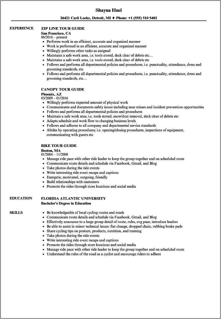 Resume For Tour Managers Pdf