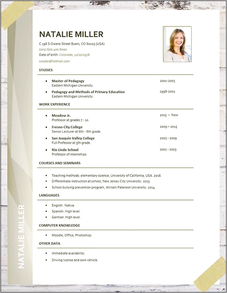 Resume Format Examples For Teachers