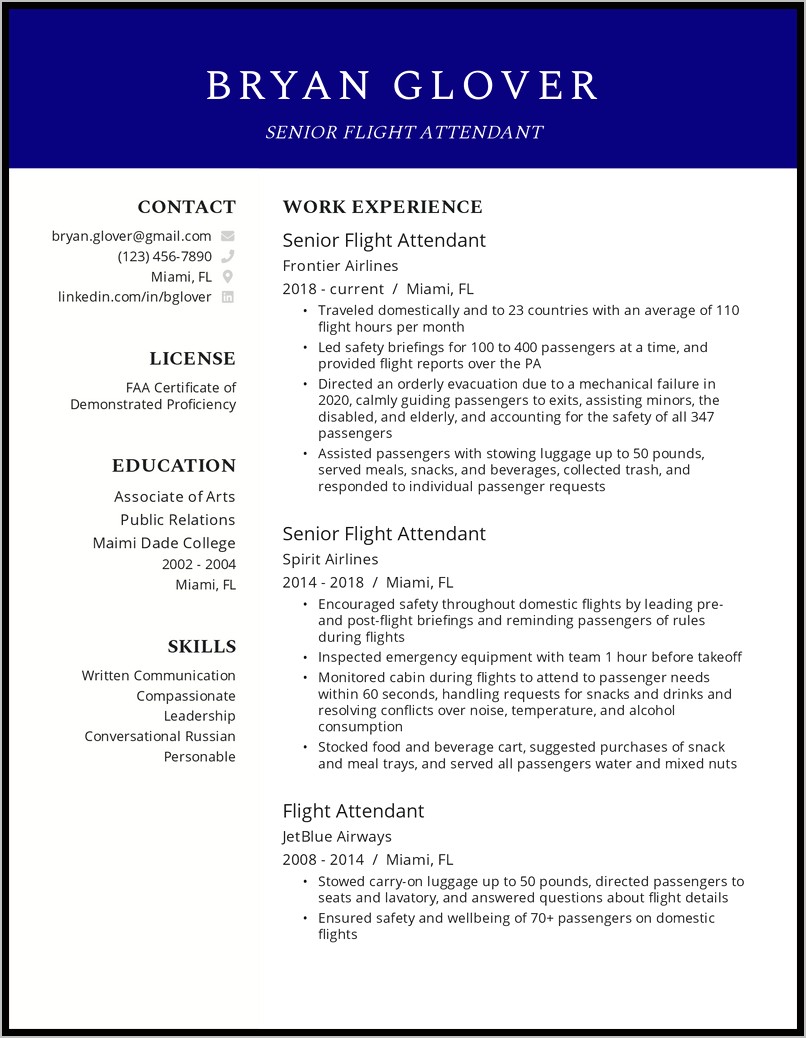 Resume Format For Airlines Job