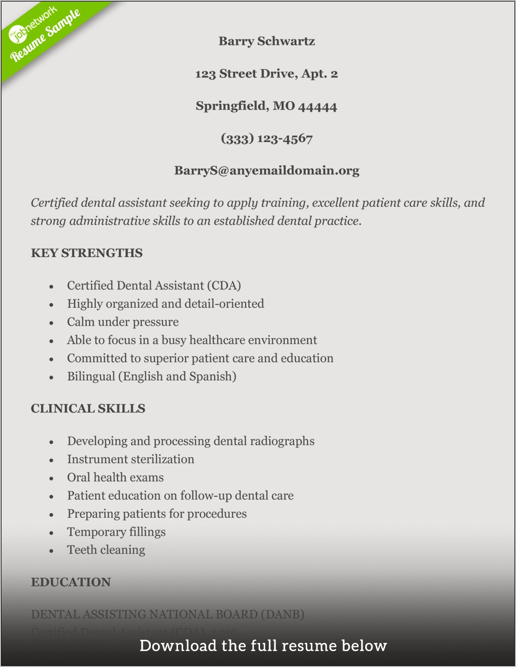 Resume Format For Dentist Job