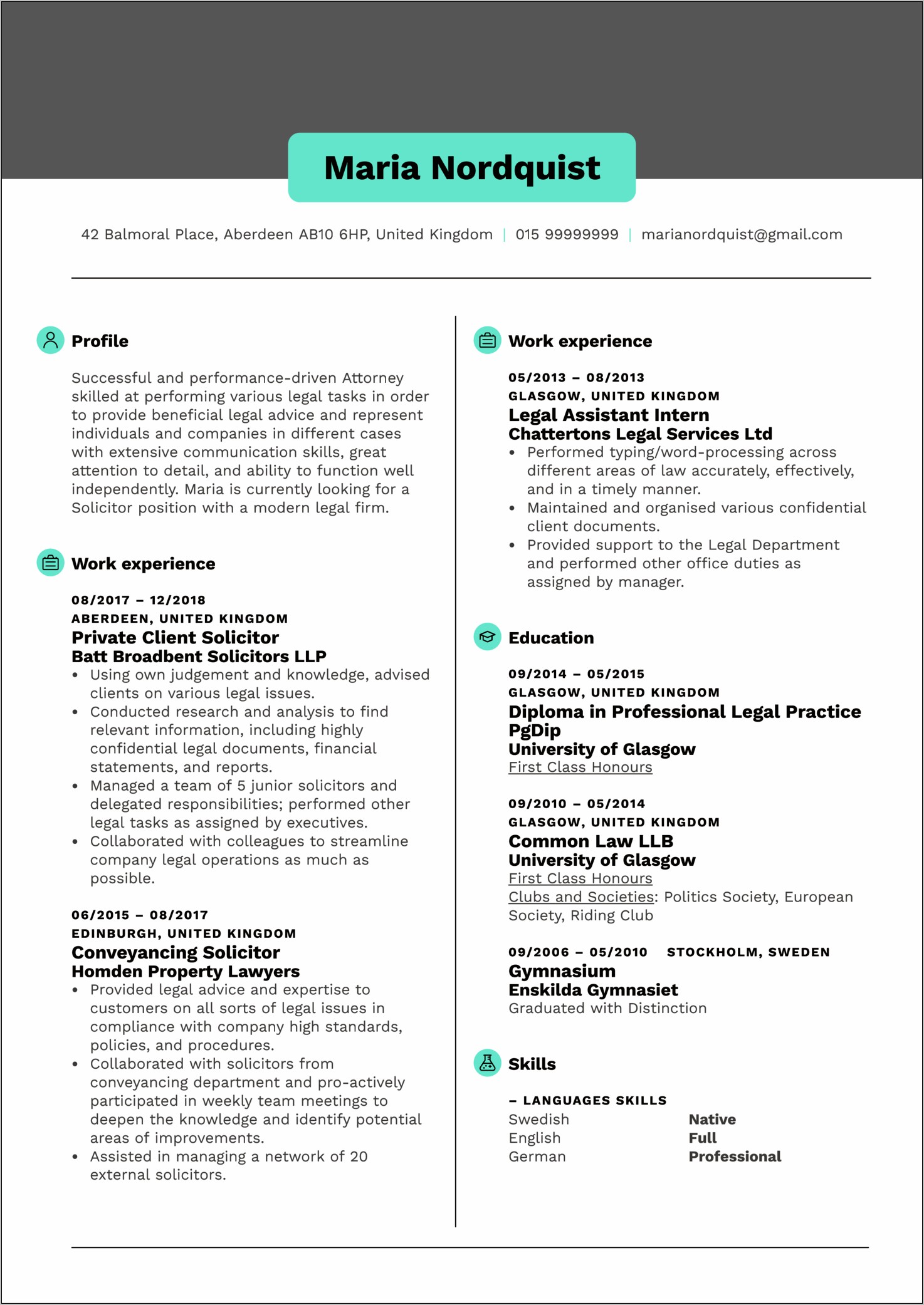 Resume Format For Legal Job