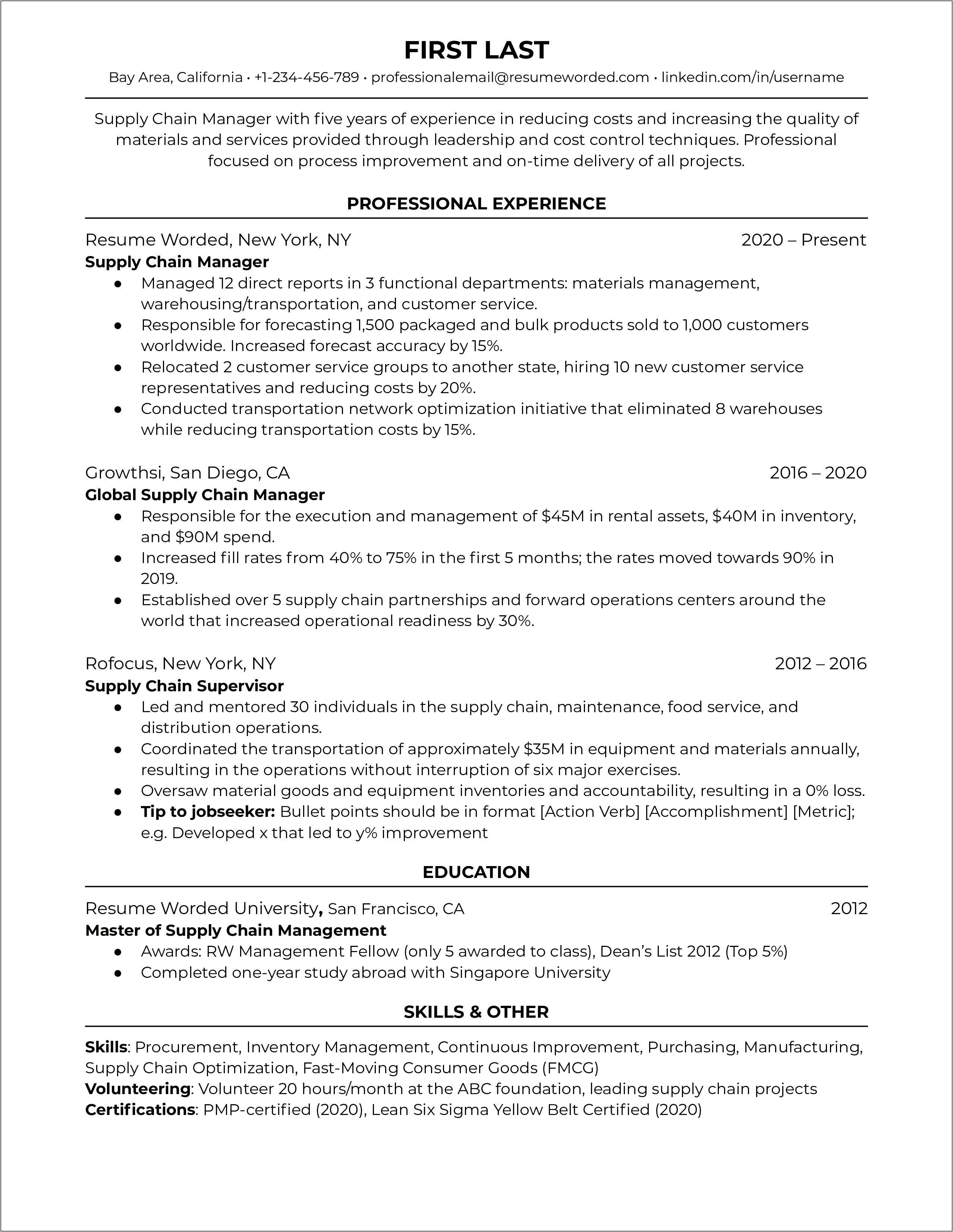 Resume Format For Logistics Job