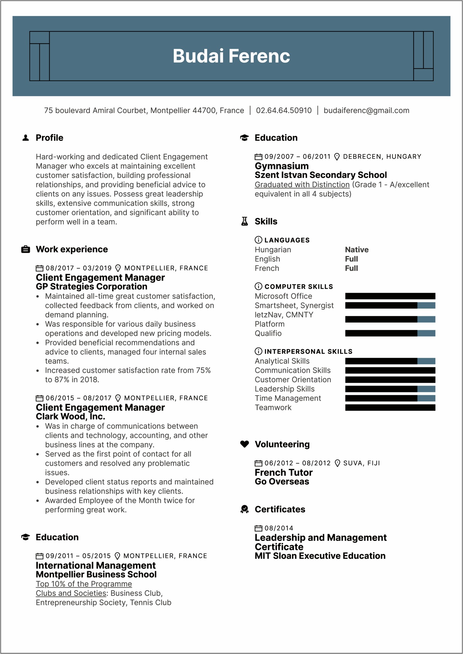 Resume Format For Planning Manager